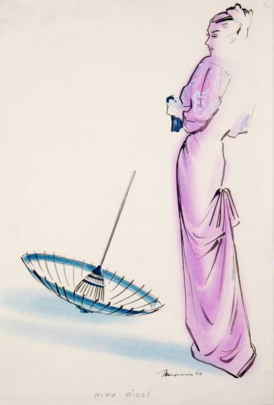 Maynard ( - ) Original Fashion Illustration for Nina Ricci 1946, Ink & Watercolour